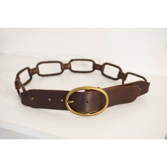 Women's Braided Leather Wide Loop Boho Hip/Jean Dark Brown/Brass Buckle Belt, 33 - Picture 3 of 3